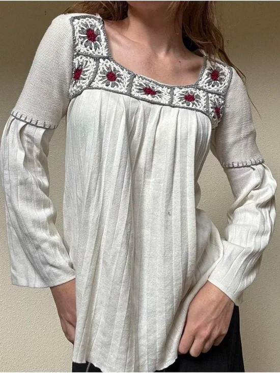 RXB Cream cotton embroidered sweater with bell sleeves - Picture 3 of 7